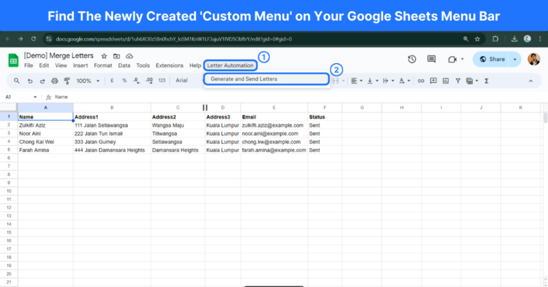 Google Sheets Menu Examples Automating Personalised Letters